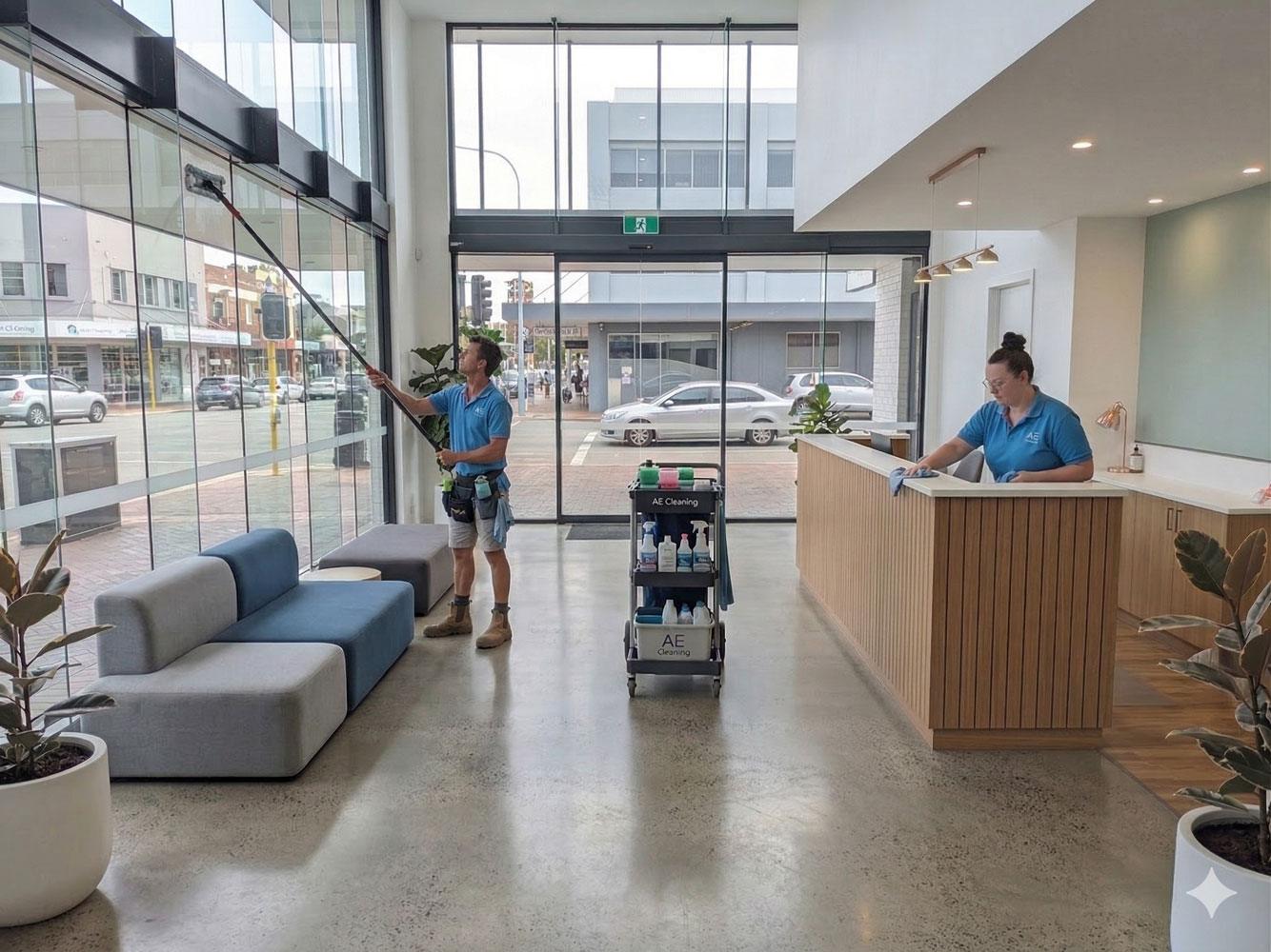 Commercial office cleaning team